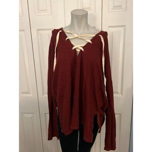 Project Social T Maroon Lace Up Hoodie Sweatshirt Size Large